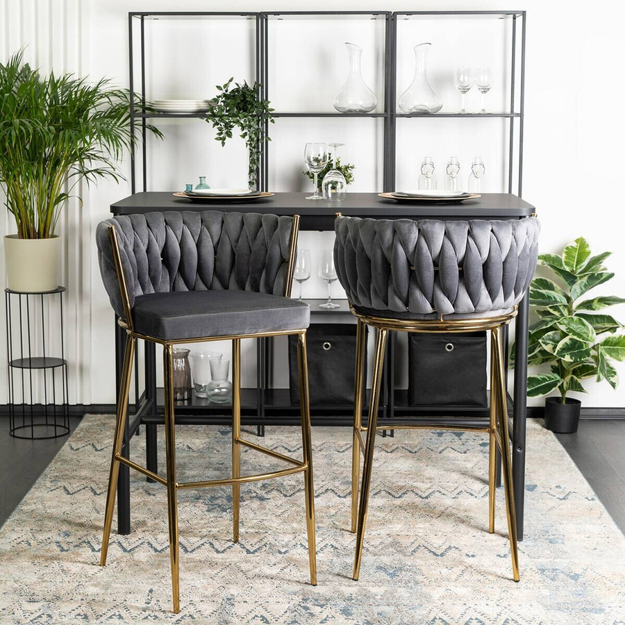 WIPMEB Barhocker FLORES in Grau aus Velourstoff mit Metallgestell, B/H/T: 60 x 104,5 x 56 cm - Bild 5
