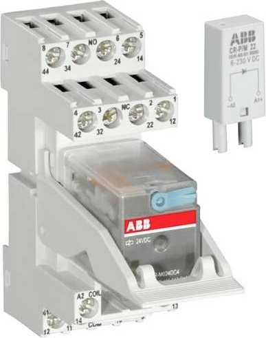 ABB CR-M024DC4LGLC22 Interfacerelais 24 V/DC mit 4 Wechsler, 5er Pack, Weiß - Bild 1