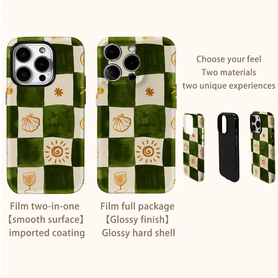Potdemiel Handyhülle mit Karo-Muster in Grün und Orange für iPhone 11 bis iPhone 17 Pro Max Plus mit doppellagiger Rückseite - Bild 3