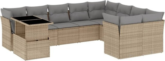 vidaXL 10-tlg Garten-Sofagarnitur aus Poly-Rattan mit Kissen in Beige - Bild 1