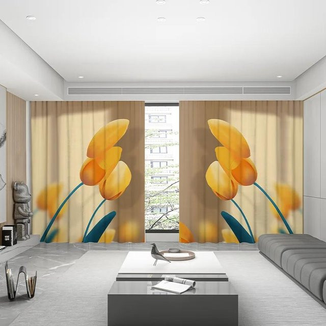 Yiran Furniture Verdunkelungsvorhänge mit Tulpenmuster im nordischen Stil, Mehrfarbig, B: 55 cm, H: 120 cm - Bild 1