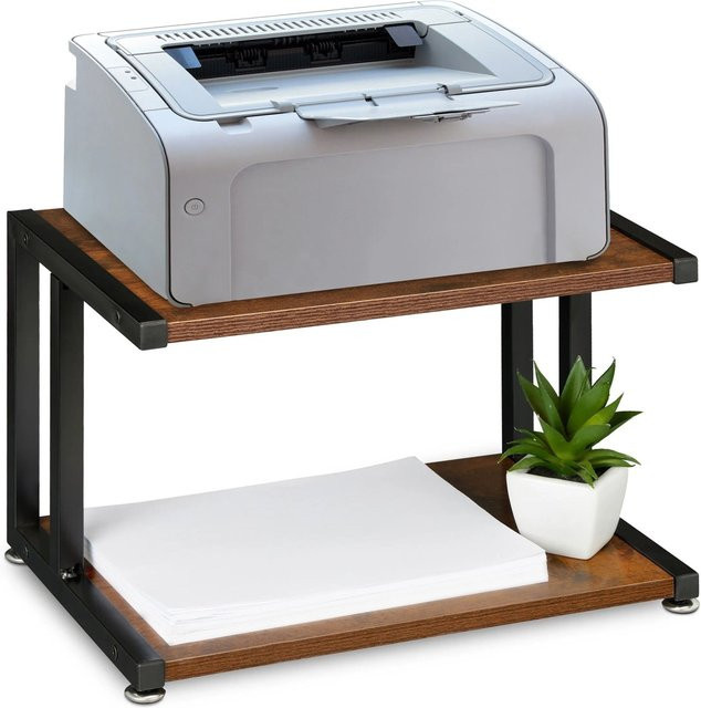 Relaxdays Druckerständer im Industrial Design aus Stahl und MDF, Dunkelbraun und Schwarz, B: 44 cm, T: 28 cm, H: 28 cm - Bild 1