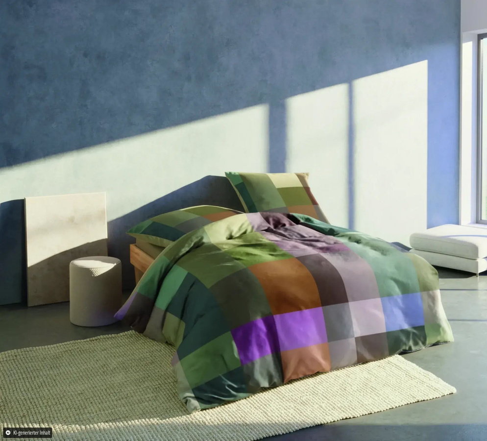 Fleuresse Mako-Satin Bettwäsche Karo Kariert Grün Oliv Bunt mit Bettbezug und Kissenbezug, B/H: 200 x 220 cm, Kissen: 80 x 80 cm - Bild 1