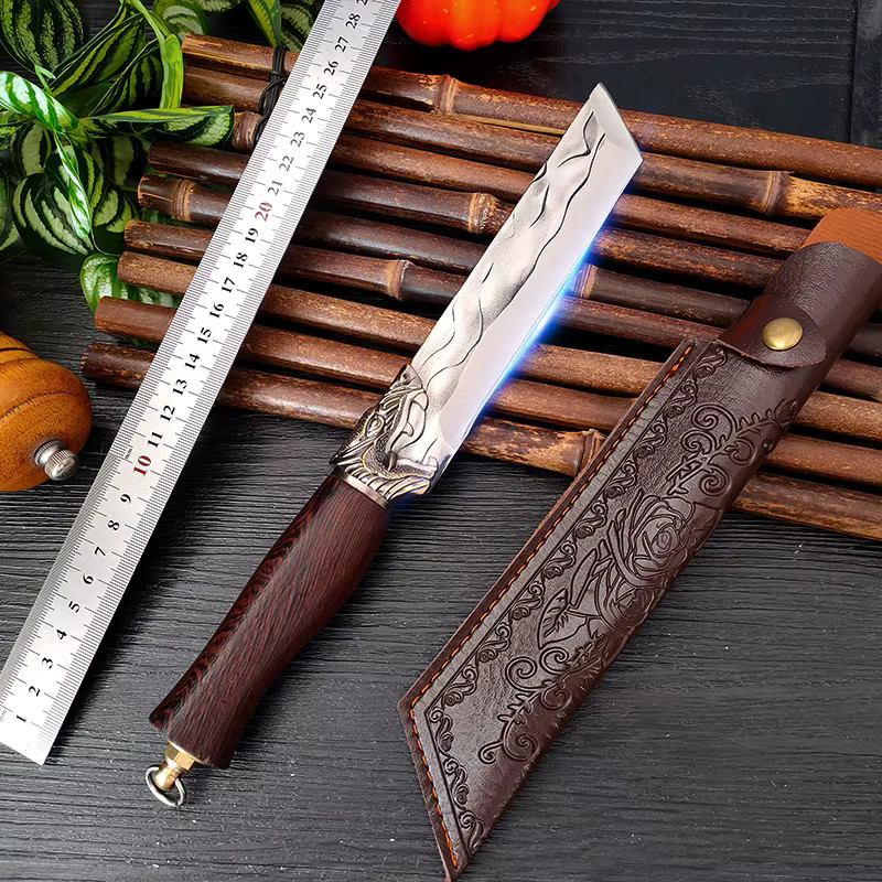 InLeung Chefmesser aus geschmiedetem Edelstahl mit Holzgriff, 17,78 cm, Silber - Bild 3