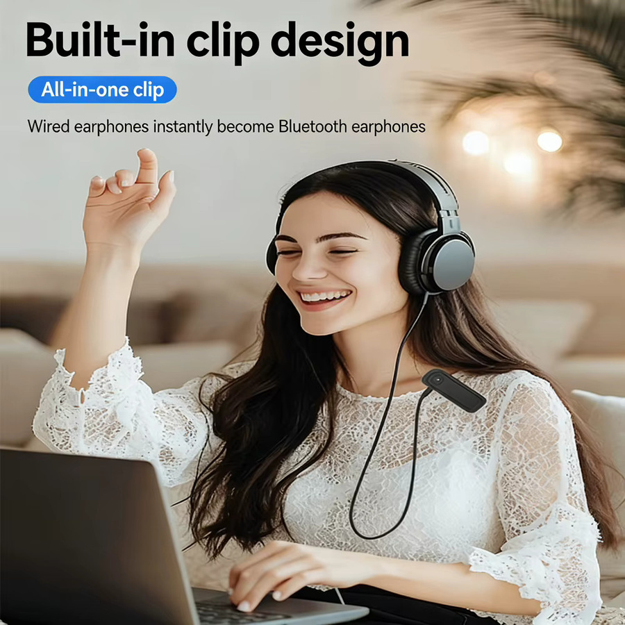 KEBIDU Bluetooth 6.0 Audio-Empfänger und Sender mit Freisprechfunktion, kabelloser Adapter mit 3,5 mm AUX-Anschluss, Schwarz - Bild 4