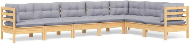 vidaXL 7-tlg. Garten-Lounge-Set aus massivem Kiefernholz in Braun-Grau mit grauen Polstern in L-Form - Bild 1
