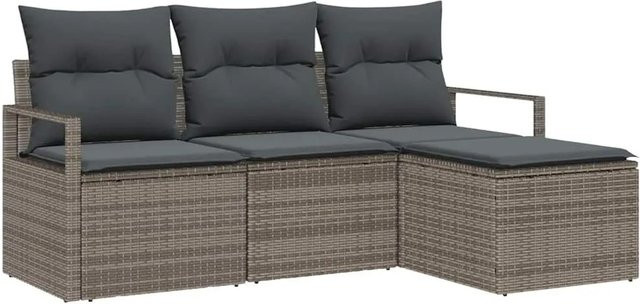 vidaXL Gartenmöbel Set aus Poly-Rattan in Grau mit Kissen und integriertem Stauraum - Bild 1