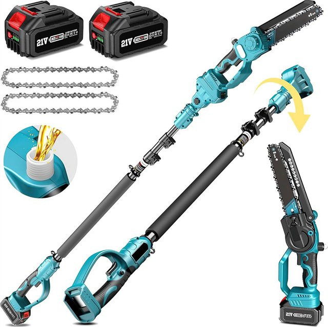 Bromose 2-in-1 Akku-Stangensäge und Mini-Kettensäge mit 8 Zoll Schwert, 800W Bürstenlos, ausziehbar auf 3m, Blau - Bild 1