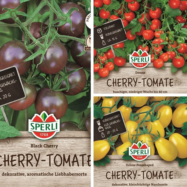 SPERLI Samen-Set Bunter Cherrytomaten-Mix mit 3 Sorten Saatgut in Rot, Schwarz und Gelb - Bild 1