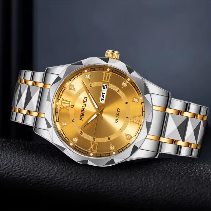 MEIRUIQI Armbanduhr Quarz, Edelstahl, Bicolor, Gold, Silber, Herren - Bild 3