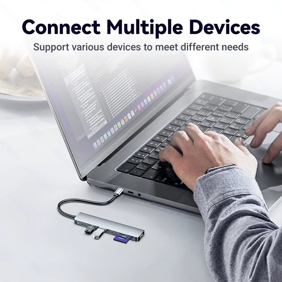 RAGEER 7 in 1 USB-C Hub mit 10 Gbit/s USB 3.0 und 5 USB PD Typ-C Anschlüssen, Docking Station für PC, Farbe: Silber - Bild 3
