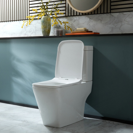 Milton Stand-WC aus Keramik mit aufgesetztem Spülkasten, Spülknopf und WC-Sitz mit Absenkautomatik, Farbe: Weiß, B/T/H: 36,5 x 65,0 x 79,5 cm