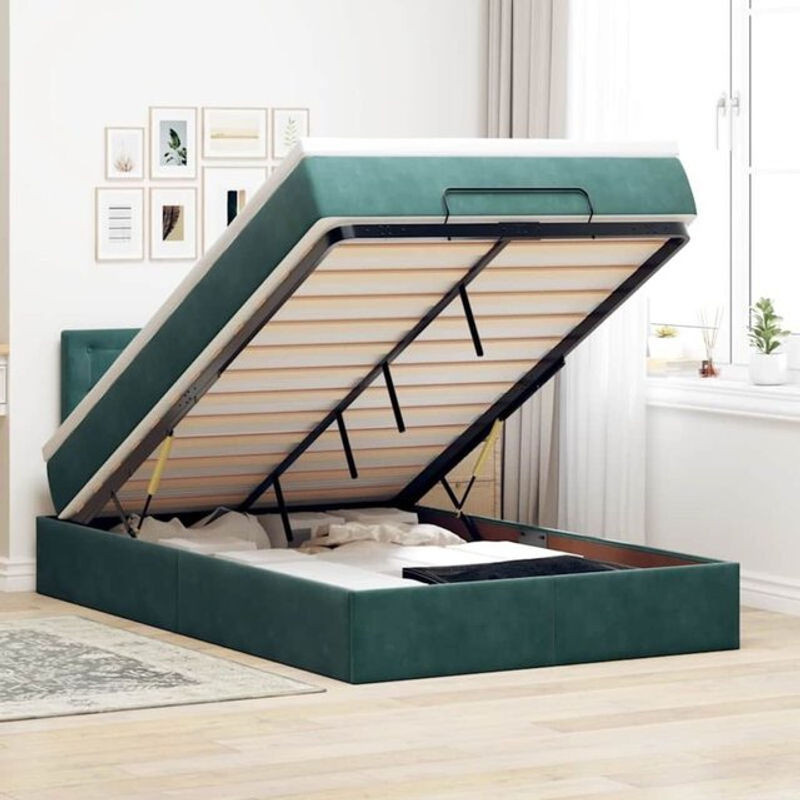 vidaxl Polsterbett Ottomane mit Matratze und LED in Dunkelgrün aus Samt, B/T/H: 120 x 190 x 88 cm - Bild 1