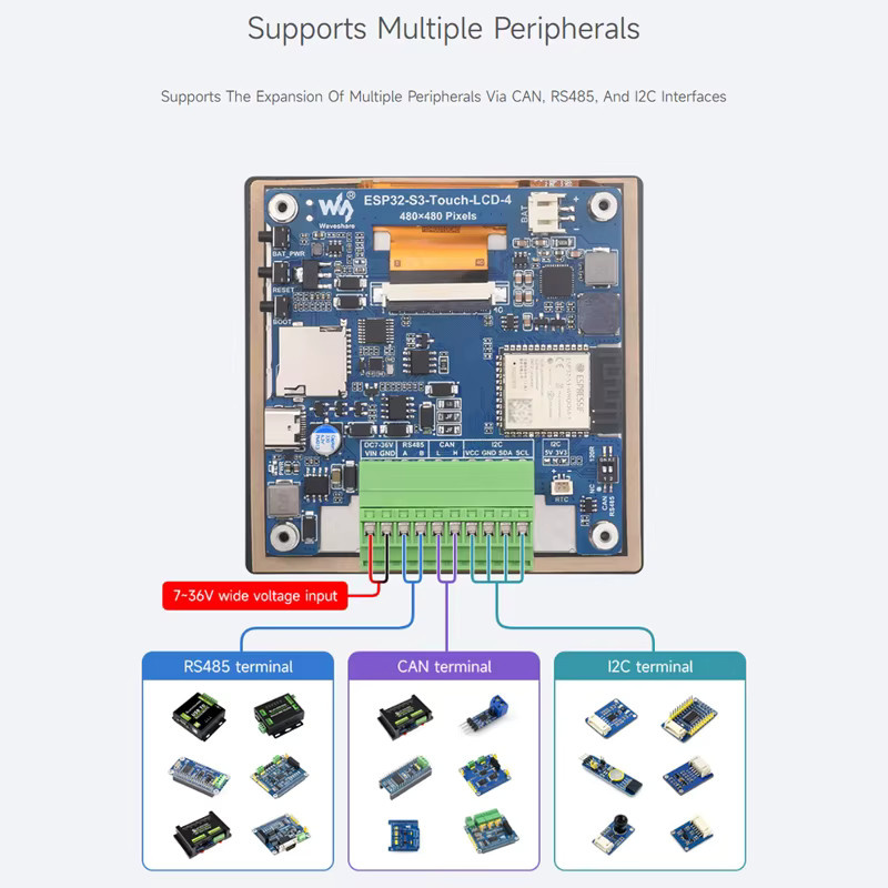 SHCHV ESP32-S3 Entwicklungsplatine mit 4-Zoll-LCD-Display, 32-Bit LX7 Dual-Core-Prozessor, 480 x 480 Pixel Auflösung, WLAN und Bluetooth sowie 5-Punkt-Touchscreen - Bild 5
