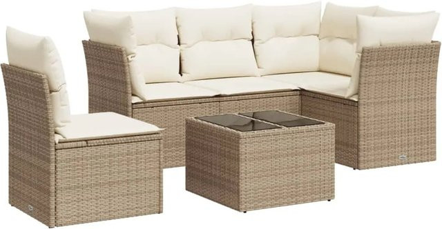 vidaXL 6-tlg Garten-Sofagarnitur aus Poly-Rattan mit Kissen in Beige/Cremeweiß Modell 66 - Bild 1