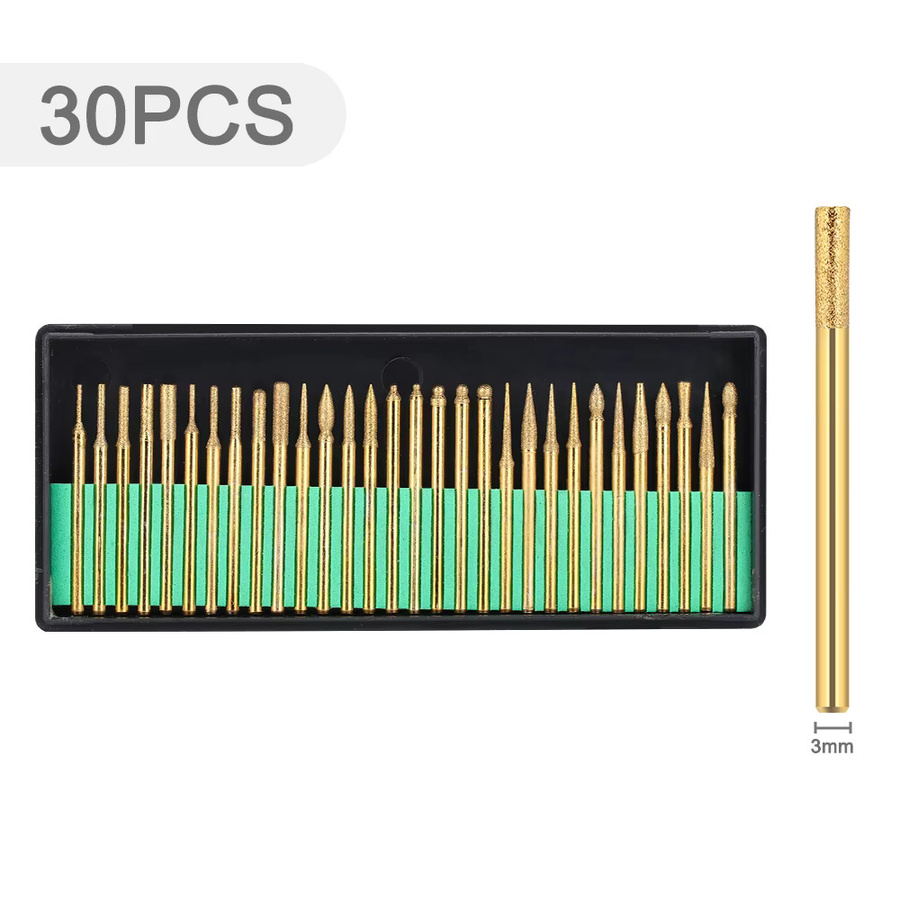 CMCP 30-teiliges Diamantbohrer-Set mit Tianumbeschichtung, Schleifgratnadel und 3 mm Schaft für Dremel Elektroschleifer und Schleifwerkzeuge - Bild 7
