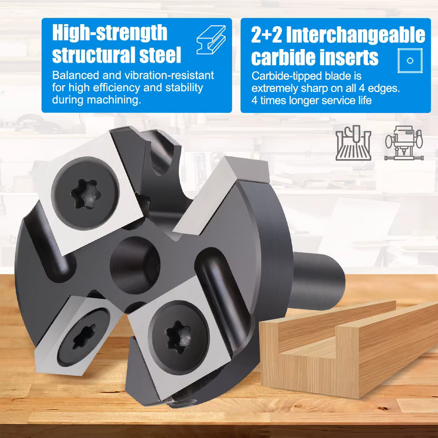 XCAN 2-schneidiger Holzhobel-Bit mit 1/4 Zoll Schaft, Hartmetallplatte als Oberflächenfräser und CNC Spoilboard Abflachungsfräser - Bild 2