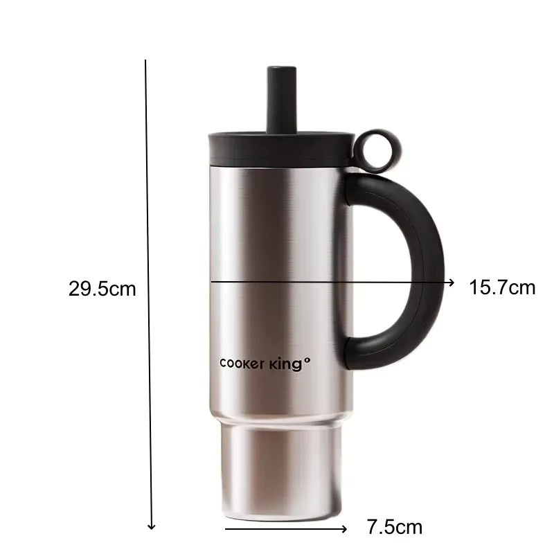 COOKER KinG Thermosbecher aus Edelstahl mit Griff und Strohhalm, Silber, 1050 ml - Bild 3