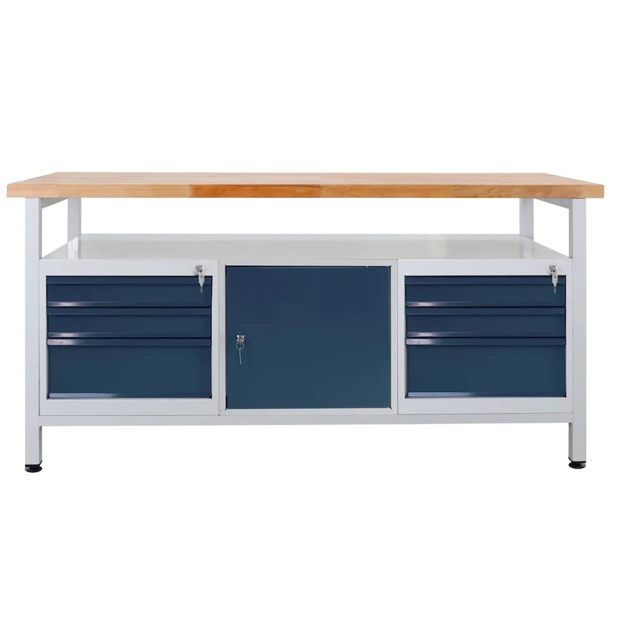 PROREGAL Werkbank Giant Rhino mit Ablagefach, 6 Schubladen und 1 Tür, Buche und Stahl, H x B x T: 84 x 170 x 60 cm, Lichtgrau und Anthrazitgrau - Bild 2