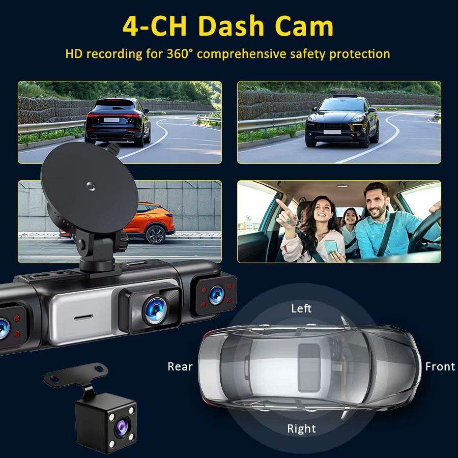 Etymoofox 4-Kanal WLAN-Dashcam in Schwarz mit 360° DVR-Funktion, APP-Steuerung, 24H Parkmodus und IR-Nachtsicht - Bild 4