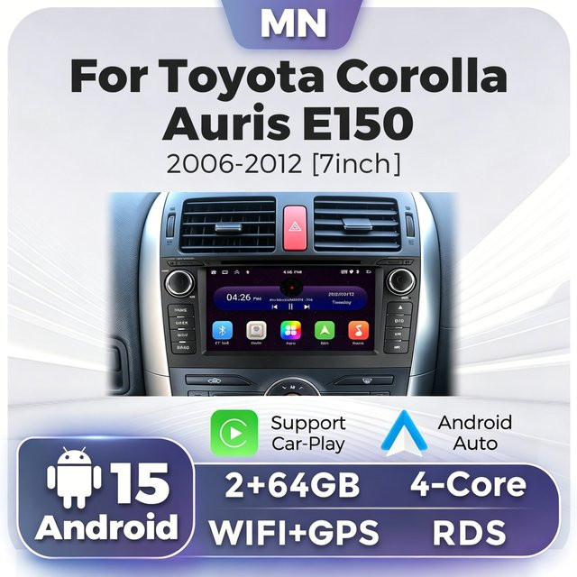 NAVIFANS Android Auto Stereo Multimedia Player mit GPS Navigation und CarPlay für Toyota Auris E150 und Corolla 2013-2016, 2DIN Autoradio in Schwarz - Bild 1