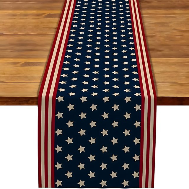 VIKAMA Tischläufer mit Sternen Design für Unabhängigkeitstag und Memorial Day, Mehrfarbig, B: 90 cm, T: 33 cm - Bild 1