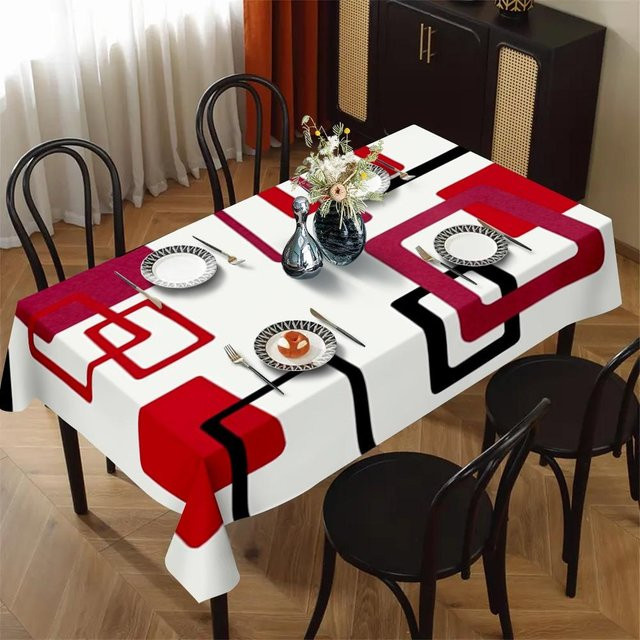 Rechteckige Tischdecke von JMG Household Supplies mit modernem geometrischem Design in Rot, Schwarz und Weiß, B/T: 100 x 160 cm - Bild 1