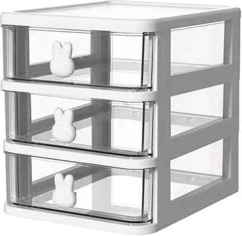 Schreibtisch-Organizer aus Kunststoff mit 3 Schubladen und Hasen-Griffen, transparent und weiß, mehrschichtige Aufbewahrungsbox für Bürobedarf - Bild 1