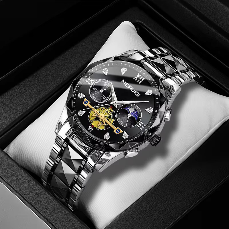 MEIRUIQI Armbanduhr Quarz, Edelstahl, Schwarz, Herren - Bild 2
