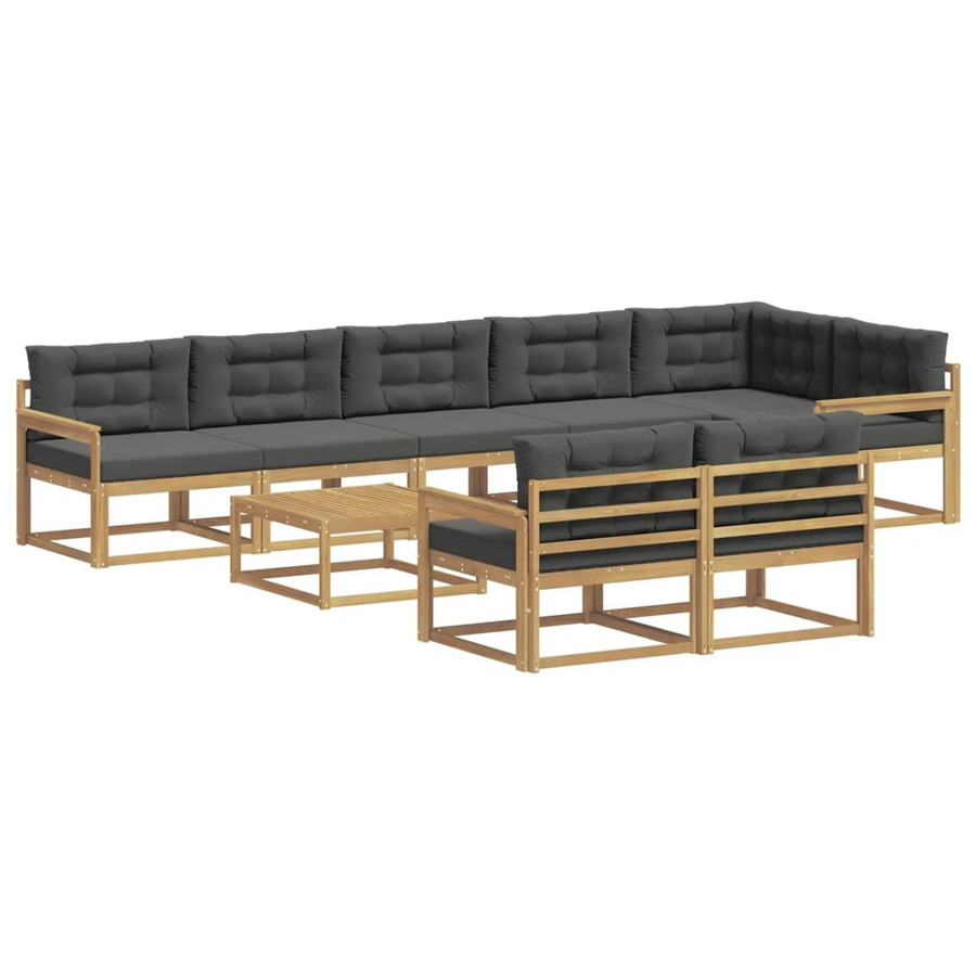 vidaXL Outdoor-Sofagarnitur aus Akazienholz mit Polsterkissen, 9-teiliges Set, Anthrazit-weiß, B/T/H: 79 x 79 x 37 cm - Bild 2