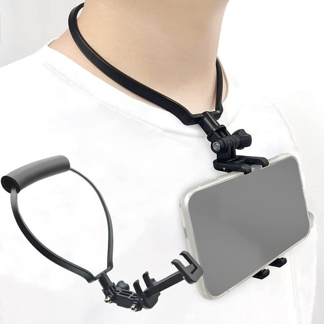VeFly Tragbarer Hals-Telefonhalter in Schwarz, Universeller Lazy Stand für iPhone, Samsung und GoPro Hero 13 - Bild 1