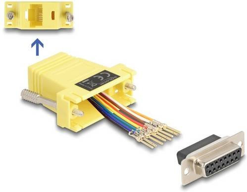 Delock VGA zu RJ45 Ethernet LAN Adapter in Gelb mit 1x D-SUB-Buchse 15pol. und 1x RJ45-Buchse - Bild 1