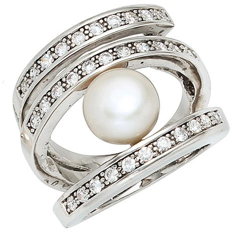 Colfem Ring Damen, 925 Silber, Perle, Zirkonia, breit - Bild 1