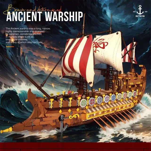 AMAZINGBLOKS Wikinger-Langschiff-Bausatz mit 2073 Teilen, Mehrfarbiges Kriegspiratenschiff-Modell aus Kunststoff als kreatives DIY-Spielzeug - Bild 1
