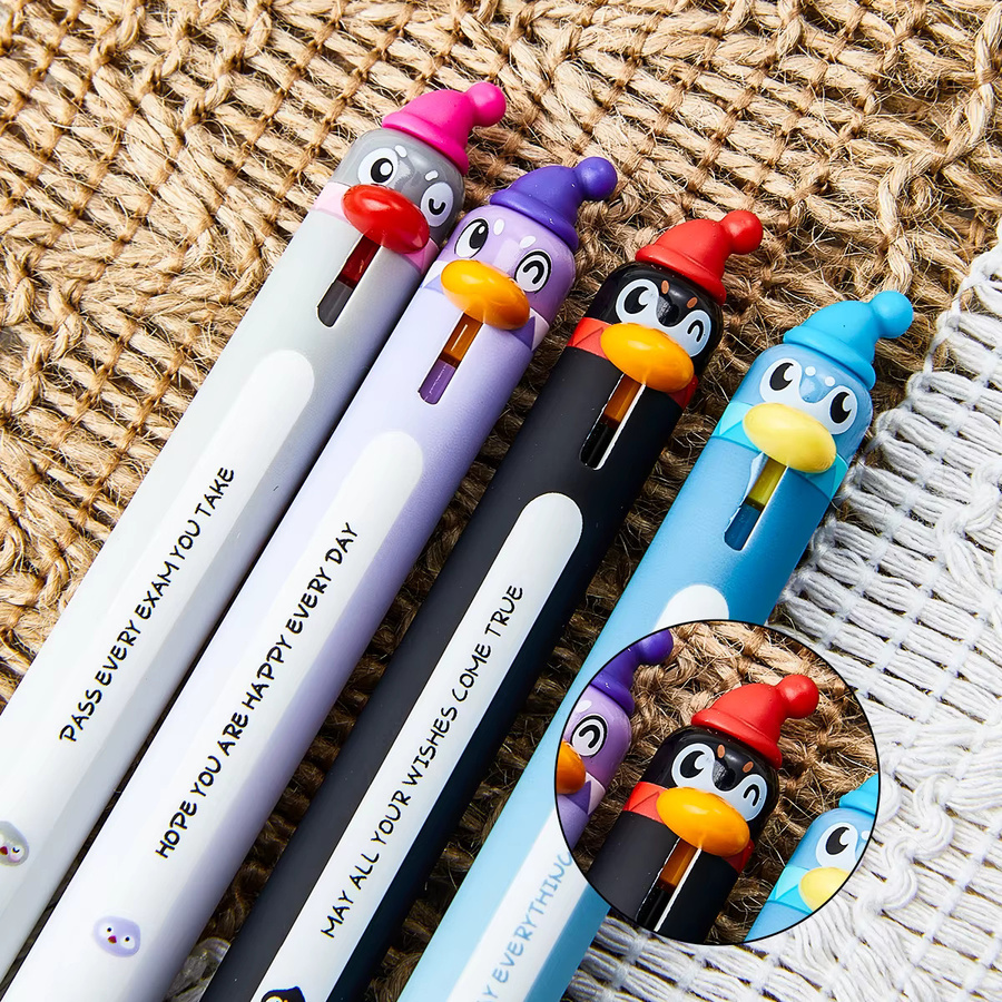 4 süße Pinguin-Kugelschreiber in Mehrfarbig, 0,5 mm Stiftstärke, idealer Schulbedarf und Geschenkset - Bild 2