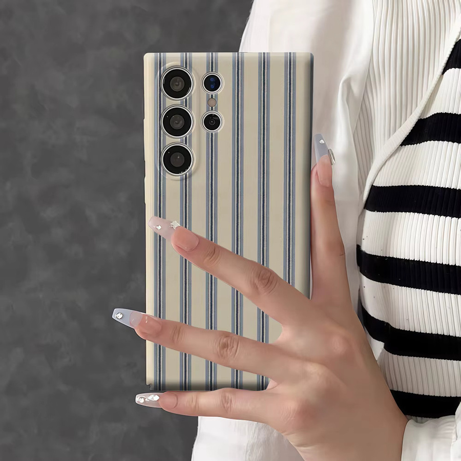 Stoßfeste Doppelschicht Handyhülle für Samsung Galaxy S26 S25 S24 S23 Ultra Plus in Marineblau Gestreift - Bild 5