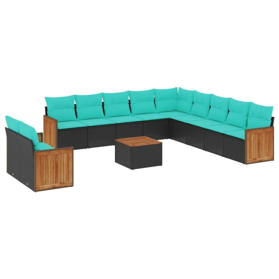 vidaXL 12-tlg. Gartensofa-Set aus Polyrattan in Schwarz mit Kissen und Couchtisch für Garten und Terrasse - Bild 2