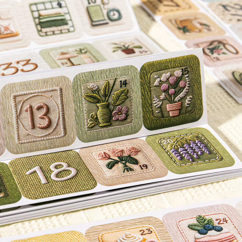 Vintage Wunschliste Sticker Set mit gestickter Textur für Journal-Dekoration und DIY Kreative Collage, Mehrfarbig - Bild 3