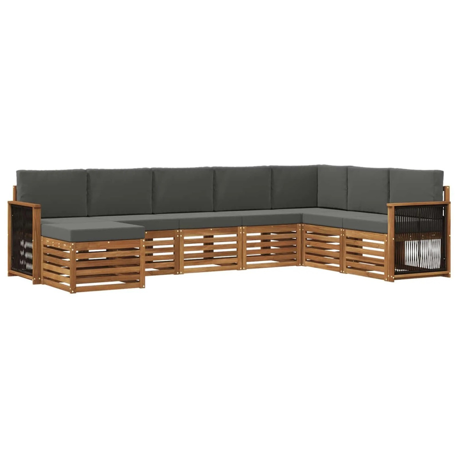 vidaXL Outdoor-Sofagarnitur L-Form aus massivem Akazienholz mit 6 Kissen in Anthrazit und Natur - Bild 2