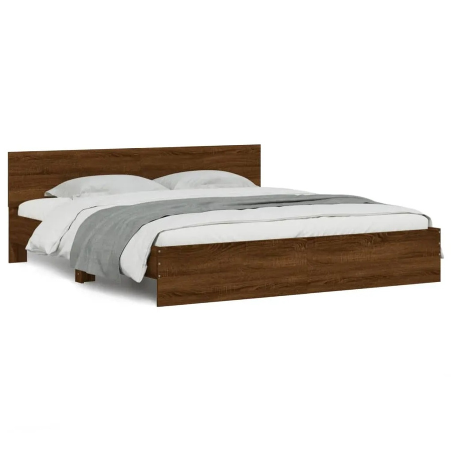 vidaXL Bettgestell mit Kopfteil in Braun Eiche-Optik, B/T/H: 200 x 203 x 70 cm - Bild 2