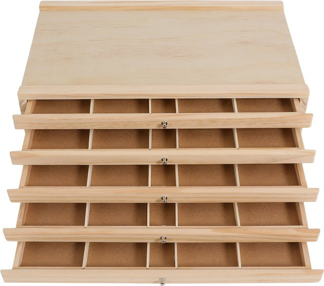 Bymaocar Vintage Aufbewahrungsbox aus Holz in Beige mit 5 Schubladen als Schreibtisch-Organizer und Schmuck-Make-up-Box - Bild 1