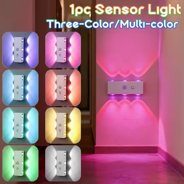 TLEDMP RGB Smart LED Wandlampe mit Bewegungssensor, USB wiederaufladbares Nachtlicht in Weiß und Multicolour für Schlafzimmer, Flur und Treppen - Bild 1