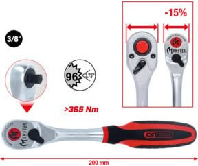 KS Tools Monster Umschaltknarre 3/8 Zoll aus Chrom-Vanadium in Silber - Bild 1