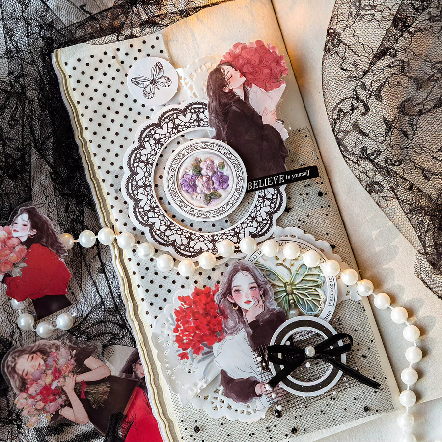 30 Stück Retro Aufkleber Set Blume Mädchen Serie zur Dekoration von Foto Rahmen, Telefon Hüllen und Tassen in Multicolour - Bild 2