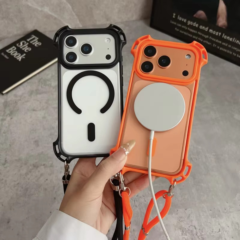 Stoßfeste MagSafe Lanyard-Schutzhülle für Apple iPhone kompatibel mit iPhone 17 Pro Max 16 15 14 13 12 in Transparent oder Orange - Bild 4