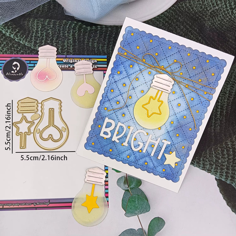 Alinacutle Metall-Stanzform Helle Glühbirne in Gold für Scrapbooking und DIY-Grußkarten - Bild 2
