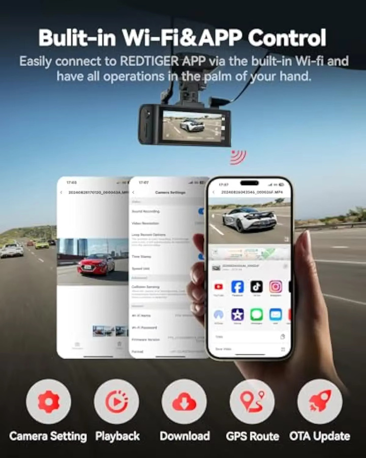 REDTIGER F7N PRO Dashcam 4K Videorekorder mit WLAN und GPS, STARVIS 2 Sensor für Nachtsicht, Schwarz - Bild 6