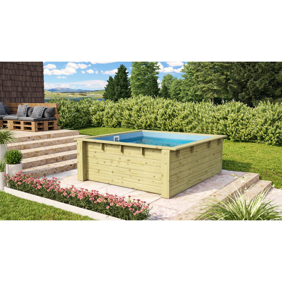 Karibu Massivholzpool Mini in Braun aus Fichtenholz mit Innenhülle und Einhängeleiter, B/H/T: 200,5 x 78 x 223 cm - Bild 3