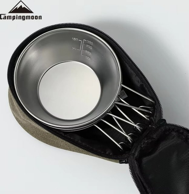 CAMPINGMOON 4-teiliges Sierra-Becher-Set aus Edelstahl in Silber mit Aufbewahrungskoffer, 310 ml - Bild 1