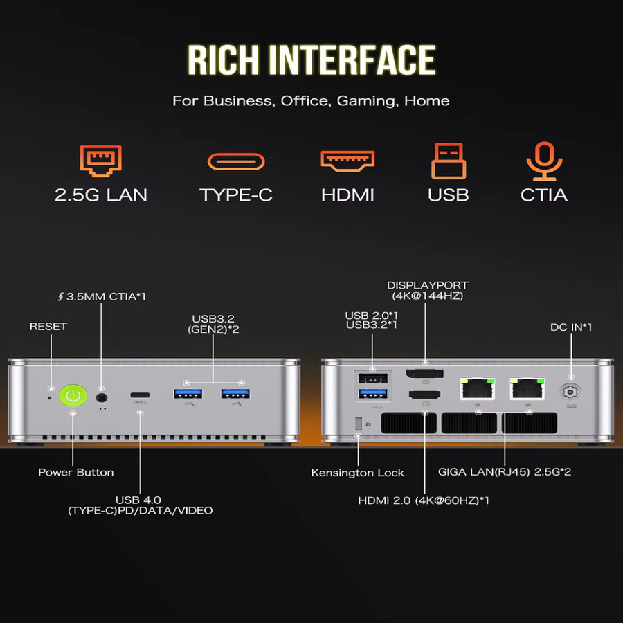 GMKtec NucBox K8 Mini PC mit AMD Ryzen 7 8845HS, 16GB RAM, 1TB SSD, Windows 11 Pro, WiFi 6E und USB4.0 in Silber/Grau/Weiß - Bild 4
